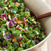 Kale Salad with Red Cabbage, Carrots, and Pine Nuts