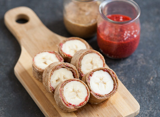 Banana Sushi with Strawberry Chia Jam and Almond Butter