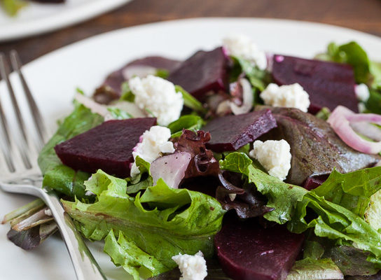 Beets, Shallots, and Feta with Mixed Greens