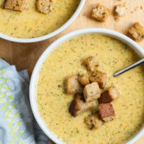 Broccoli Cheddar Soup with Whole-Grain Mustard Croutons