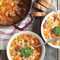 Pesto Hominy Minestrone Soup|Gather & Dine