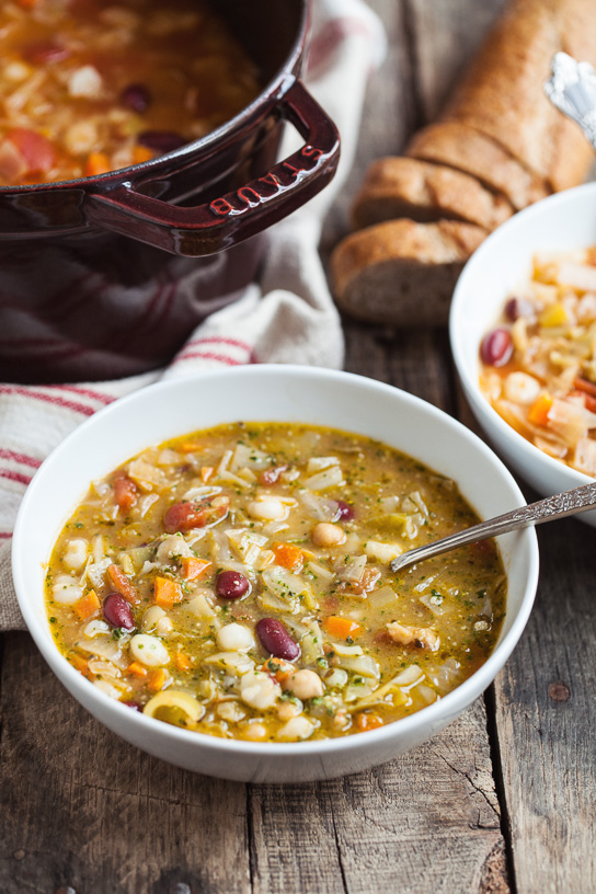 Pesto Hominy Minestrone Soup