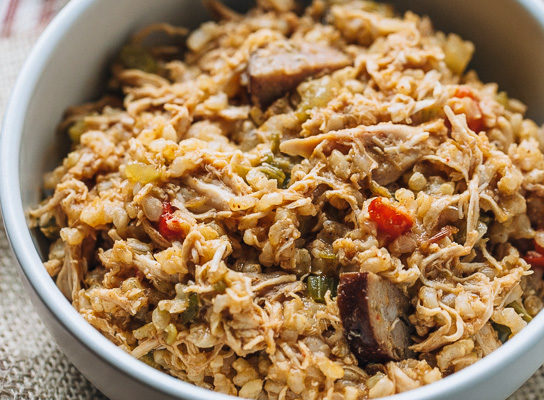 One- Pot Chicken and Sausage Jambalaya {with Brown Rice} | Gather & Dine