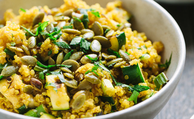Curried Quinoa with Grilled Zucchini and Curry Lime Pepitas