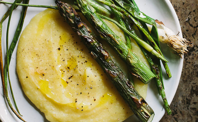 Grilled Spring Vegetables with Parsnip Potato Puree