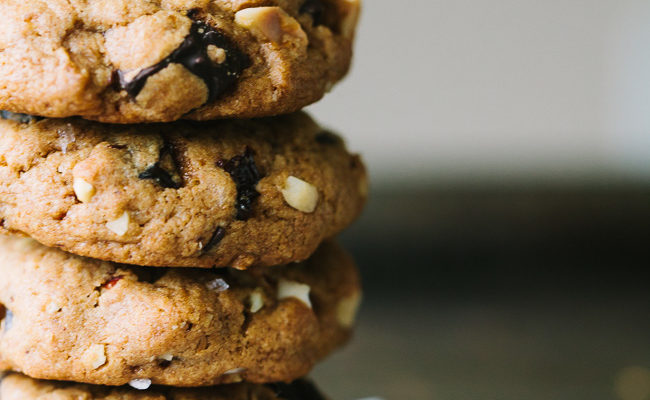 Dark Chocolate Chunk Spelt Cookies with Hazelnuts and Cherries