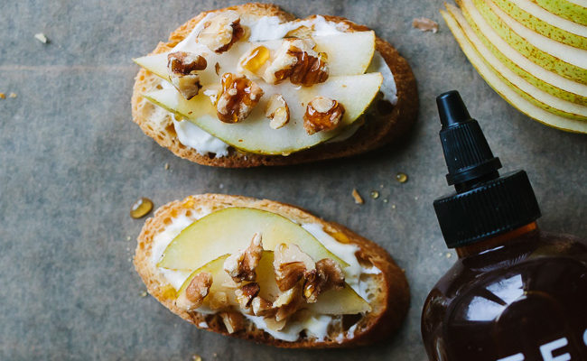 Spicy Honey Crostini with Pears and Walnuts