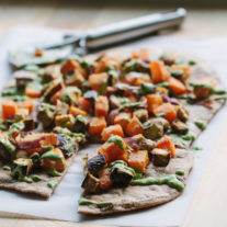 Miso Roasted Veggie Flatbreads with Green Tahini Yogurt