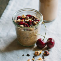 Cocoa Hazelnut Overnight Oats with Sweet Cherries