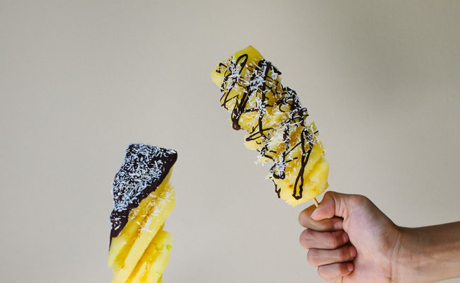 Frozen Pineapple Pops with Dark Chocolate and Coconut