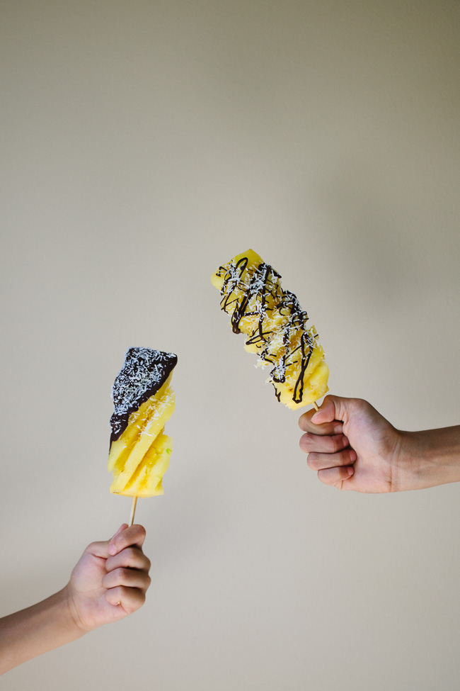Frozen Pineapple Pops with Dark Chocolate and Coconut
