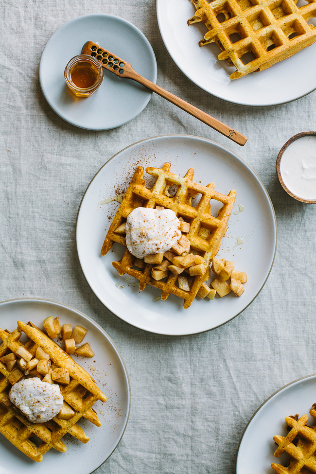 Cornmeal Quinoa Waffles with Honeyed Cinnamon Ricotta