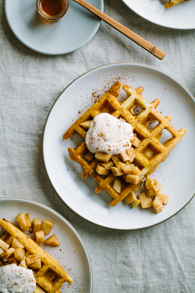 Cornmeal Quinoa Waffles with Honeyed Cinnamon Ricotta