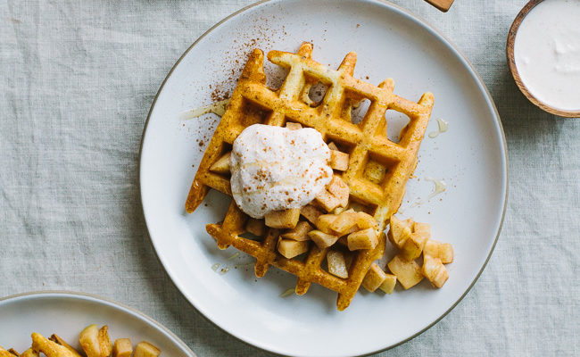 Cornmeal Quinoa Waffles with Honeyed Cinnamon Ricotta