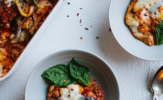 Sausage and Peppers Polenta Bake