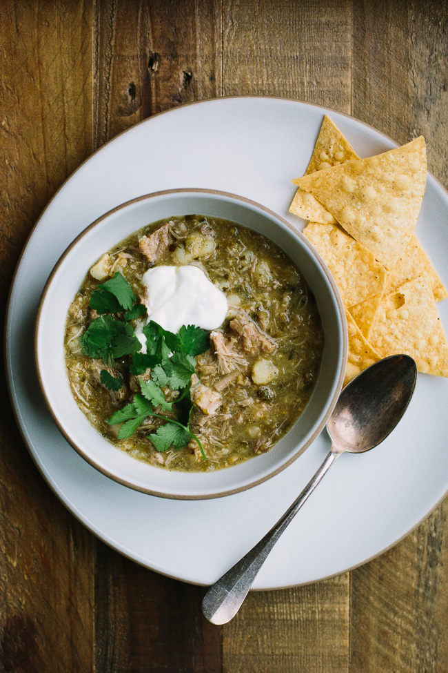 Slow Cooker Tomatillo Chili with Pork and Hominy