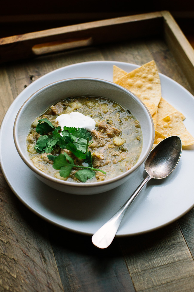 Slow Cooker Tomatillo Chili with Pork and Hominy