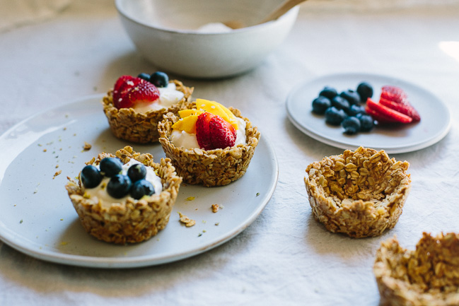 Muffin Tin Granola Cups with Lemon Greek Yogurt and Berries