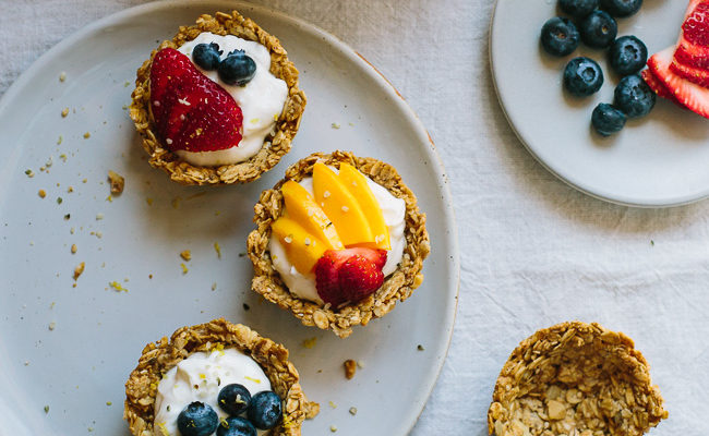 Muffin Tin Granola Cups with Lemon Greek Yogurt and Berries