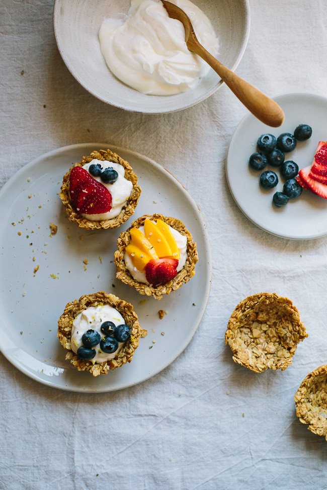 Muffin Tin Granola Cups with Lemon Greek Yogurt and Berries