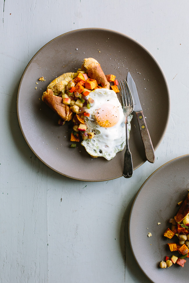 Popover with Sweet Potato Chickpea Hash