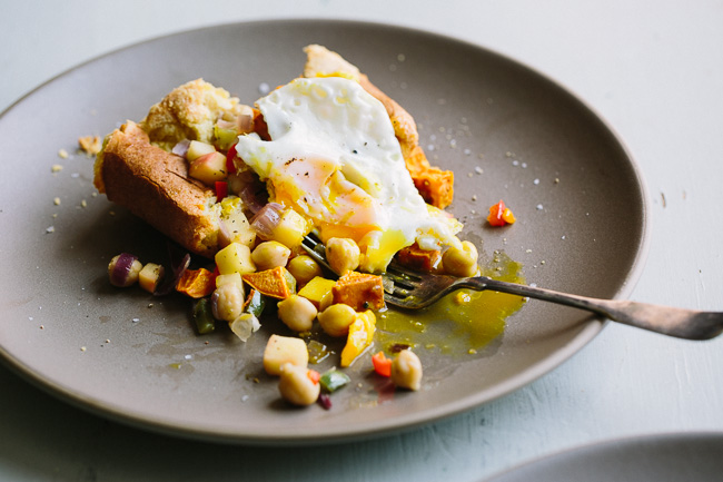 Popovers with Sweet Potato Chickpea Hash