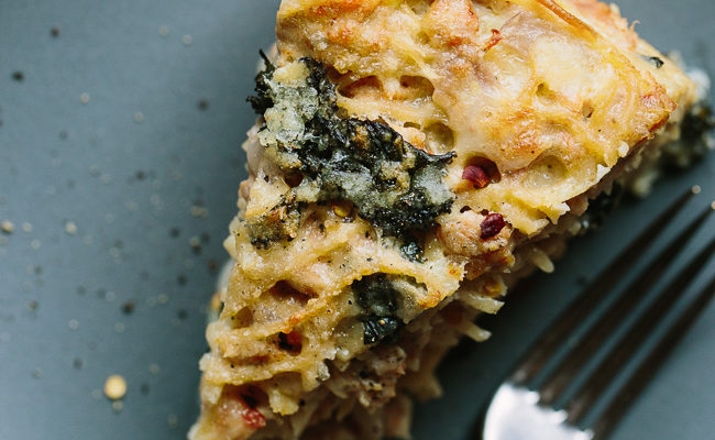 Sausage and Kale Spaghetti Pie