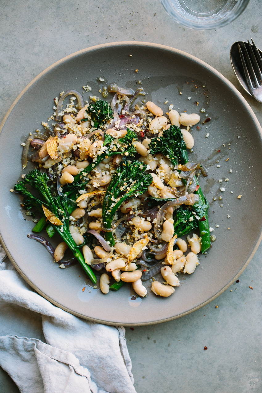 Instant Pot Garlicky White Beans with Broccolini and Toasted Panko