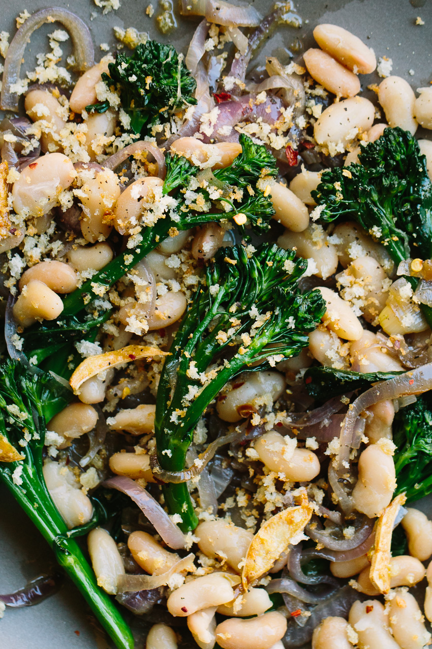 Instant Pot Garlicky White Beans with Broccolini and Toasted Panko