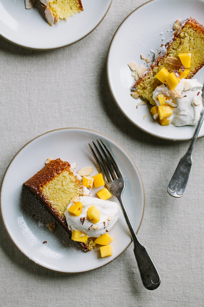 Almond Spelt Cake with Mascarpone Cream and Mango