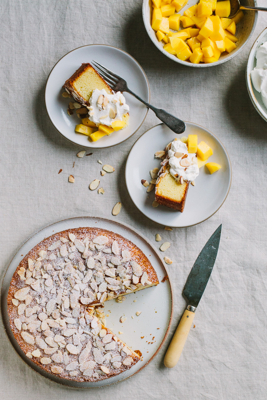 Almond Spelt Cake with Mascarpone Cream and Mango