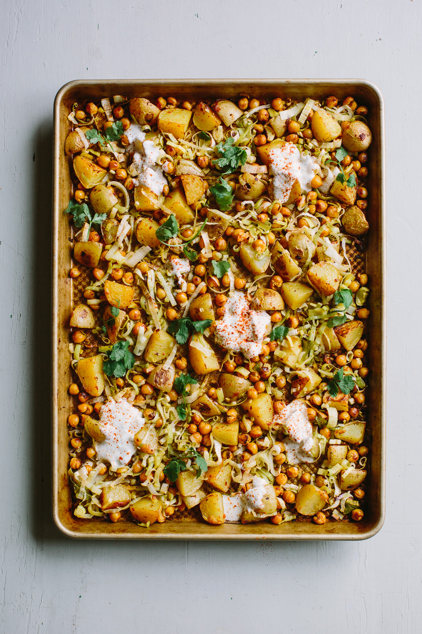 Baked Harissa Chickpeas with Leeks and Potatoes