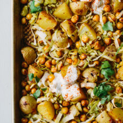 Baked Harissa Chickpeas with Leeks and Potatoes