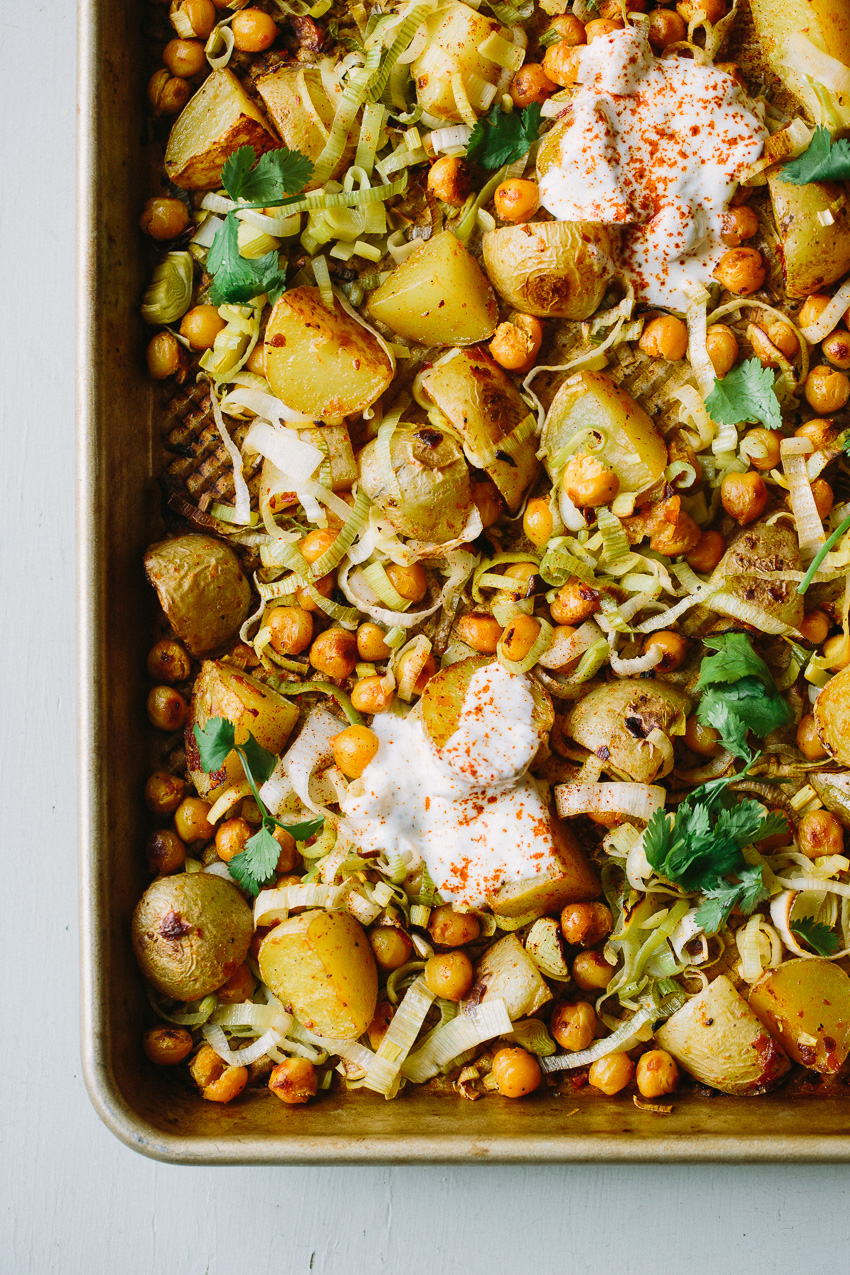 Baked Harissa Chickpeas with Leeks and Potatoes